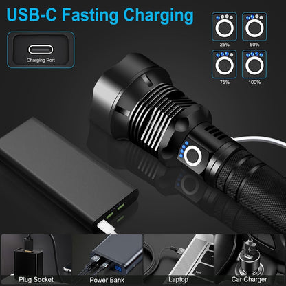 35000000LM Super Bright Powerful LED Flashlight Torch P90 Rechargeable Zoomable