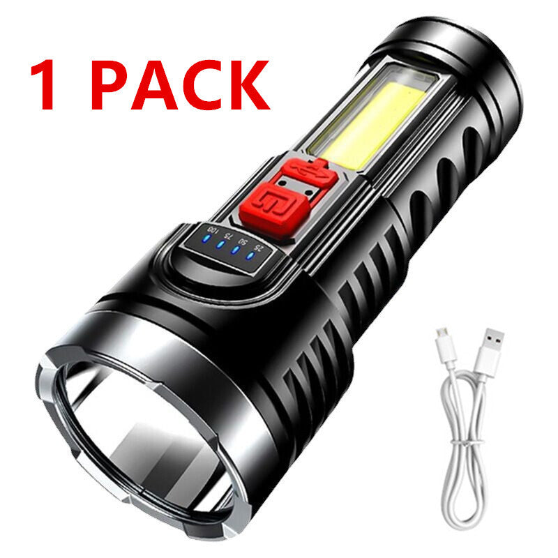LED Flashlight Torch USB Rechargeable Work Light Built-in Battery 4 Modes Tactical Light Camping Lamp