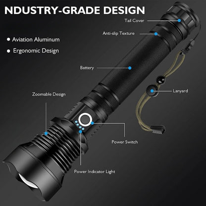 35000000LM Super Bright Powerful LED Flashlight Torch P90 Rechargeable Zoomable