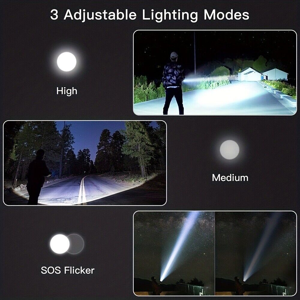 35000000LM Super Bright Powerful LED Flashlight Torch P90 Rechargeable Zoomable