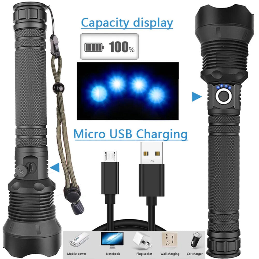 35000000LM Super Bright Powerful LED Flashlight Torch P90 Rechargeable Zoomable