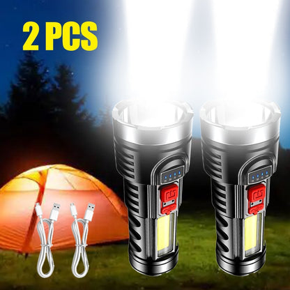 LED Flashlight Torch USB Rechargeable Work Light Built-in Battery 4 Modes Tactical Light Camping Lamp